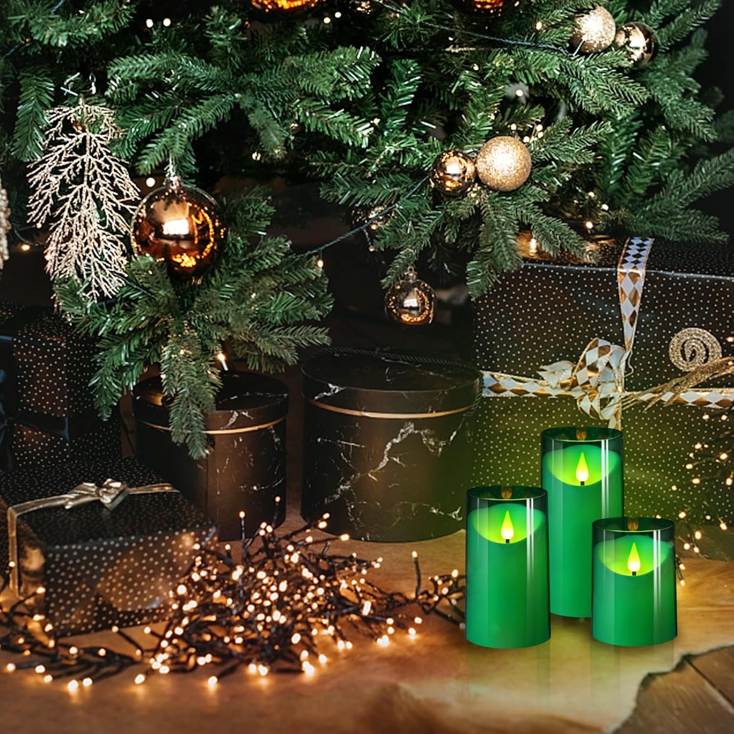NURADA Flameless Candles with Remote Timer - Glass Real Wax 3D Wick LED Pillar Votive Candle Set Battery Operated Flickering Light for Home Christmas Decoration - White 3 Pack
