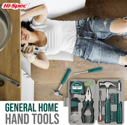 Hi-Spec Small Tool Kit Compact Set for Home and Office DIY, Green Mini Tool Box for Basic Household Repairs, Starter Toolkit in a Portable Toolbox Case.