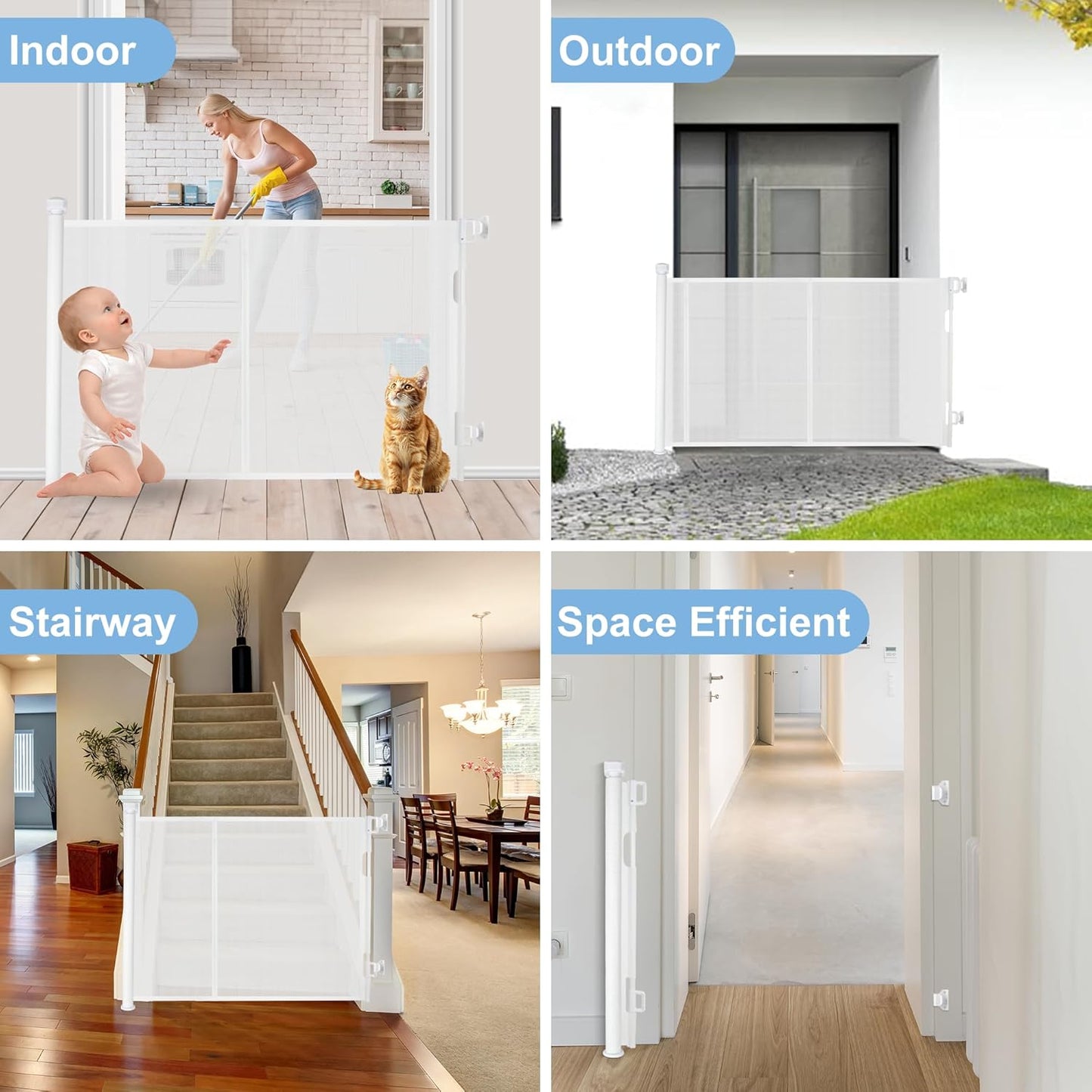 55 inches Retractable Baby Gate, 34 inches Tall Extra Wide Pet Gate for Stairs, Hallways and Doorways, Indoor Outdoor Safety Gate for Toddlers & Small Dogs, Black