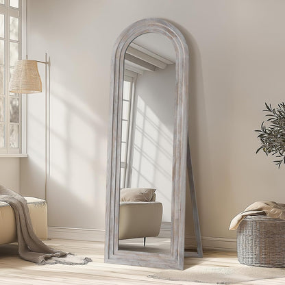 MELOMOIR Arched Full Length Mirror with Solid Wood Frame, 56"x21" Rustic Farmhouse Floor Mirror with Stand, Free Standing Leaning Hanging, for Bedroom Living Room Dressing Room Entryway, Brown