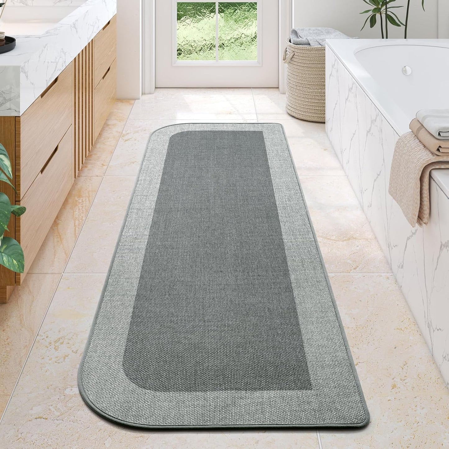 YDKGL Ultra Thin Bathroom Rugs Mat Quick Dry Absorbent Non Slip Bath Mat Bath Mats for Bathtub Mat Bathroom Carpet Fit Under Door Washable Floor Rubber Half Round Bath Rugs Grey 16x24