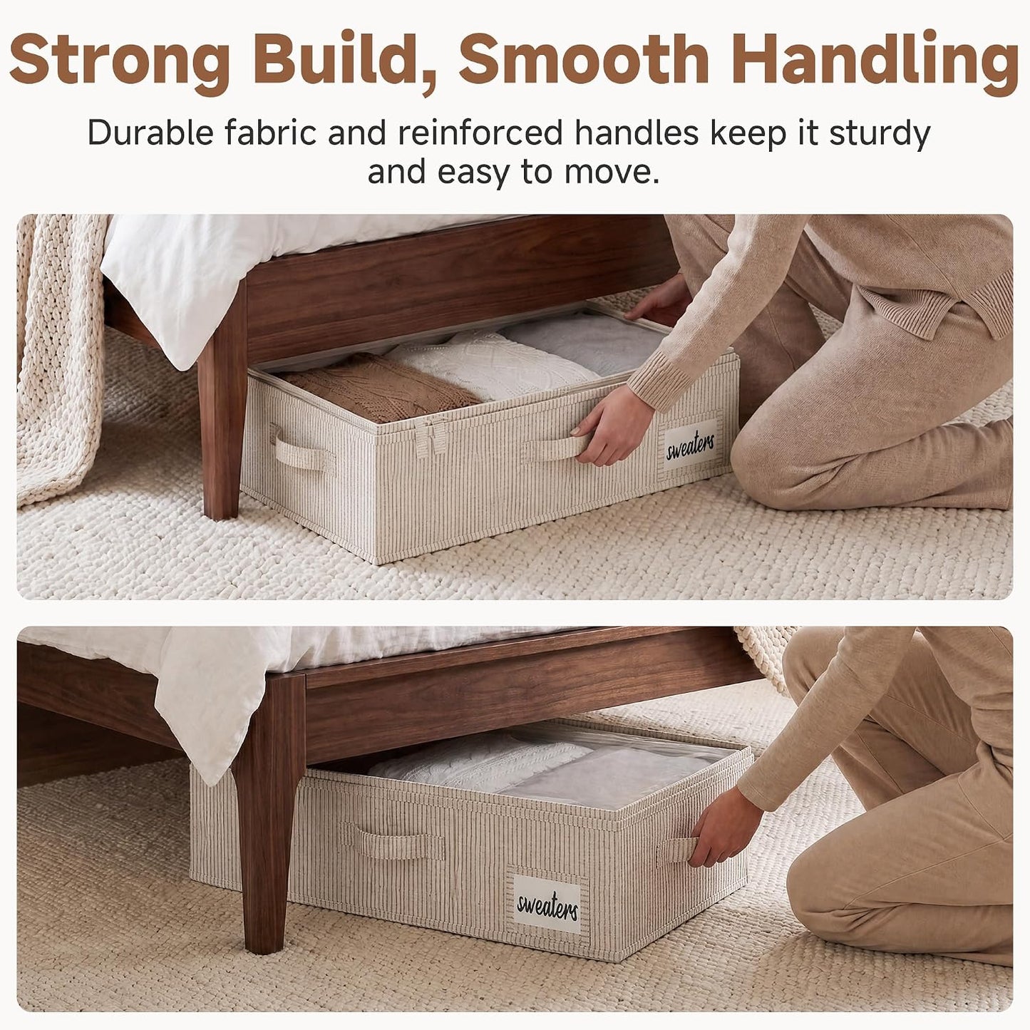 StorageWorks Large Under Bed Storage Containers with Handles and Label Holder, 2 Pack Ultra-thick Fabric Underbed Bins, Closet Organizer for Clothes, Blankets, Sweater