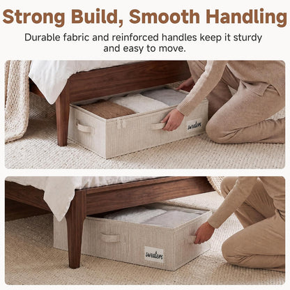 StorageWorks Large Under Bed Storage Containers with Handles and Label Holder, 2 Pack Ultra-thick Fabric Underbed Bins, Closet Organizer for Clothes, Blankets, Sweater