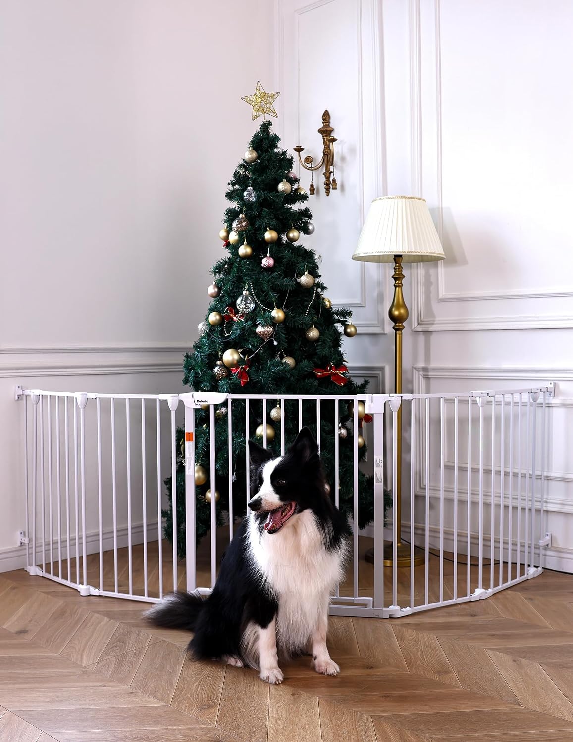 Babelio 104" Extra Wide Baby Gate, 30” Tall Auto Close Dog Fence for Stairs Doorways Fireplace, Hardware Mounted Pet Gate Indoor, Foldable 5 Metal Panels, AdaptiZone Series, Black