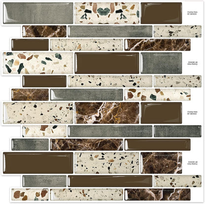 DEWOO Peel and Stick on Self Adhesive Backsplash Wall Marble Tiles Stickers 3D for Kitchen Bathroom,Spliced Blue (10-Sheet, 12"×12")