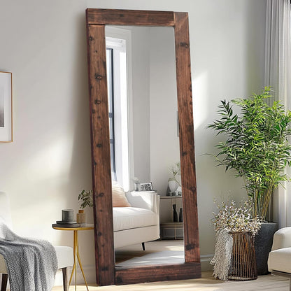 Solid Wood Full Length Mirror - 65"x22" Arched Floor Mirror, Free Standing & Wall Mounted - Elegant Design for Bedroom, Dressing Room, Hallway, Brown