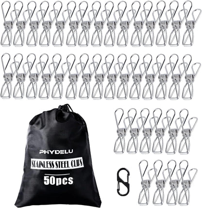 (50PCS) Stainless Steel Laundry Clothes Pins Heavy Duty Outdoor, Clothespins for Hanging Clothes, Metal Clips, Metal Snack Bag Chip Clips for Food Packages, Mini Clothes pins