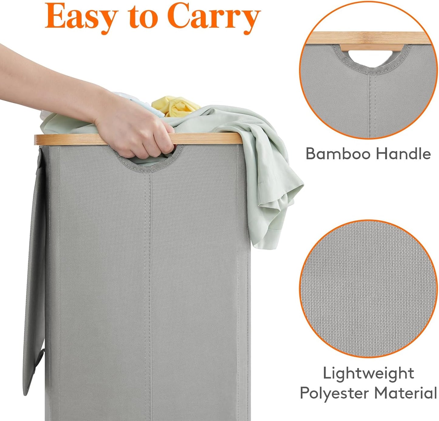 Lifewit 120L Laundry Basket with Lid, Clothes Hampers for Laundry with Bamboo Handles and 2 Removable Bag, Large Foldable Laundry Hamper for Bedroom, Bathroom, Dorm, Laundry Room, Beige