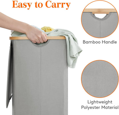Lifewit 120L Laundry Basket with Lid, Clothes Hampers for Laundry with Bamboo Handles and 2 Removable Bag, Large Foldable Laundry Hamper for Bedroom, Bathroom, Dorm, Laundry Room, Beige