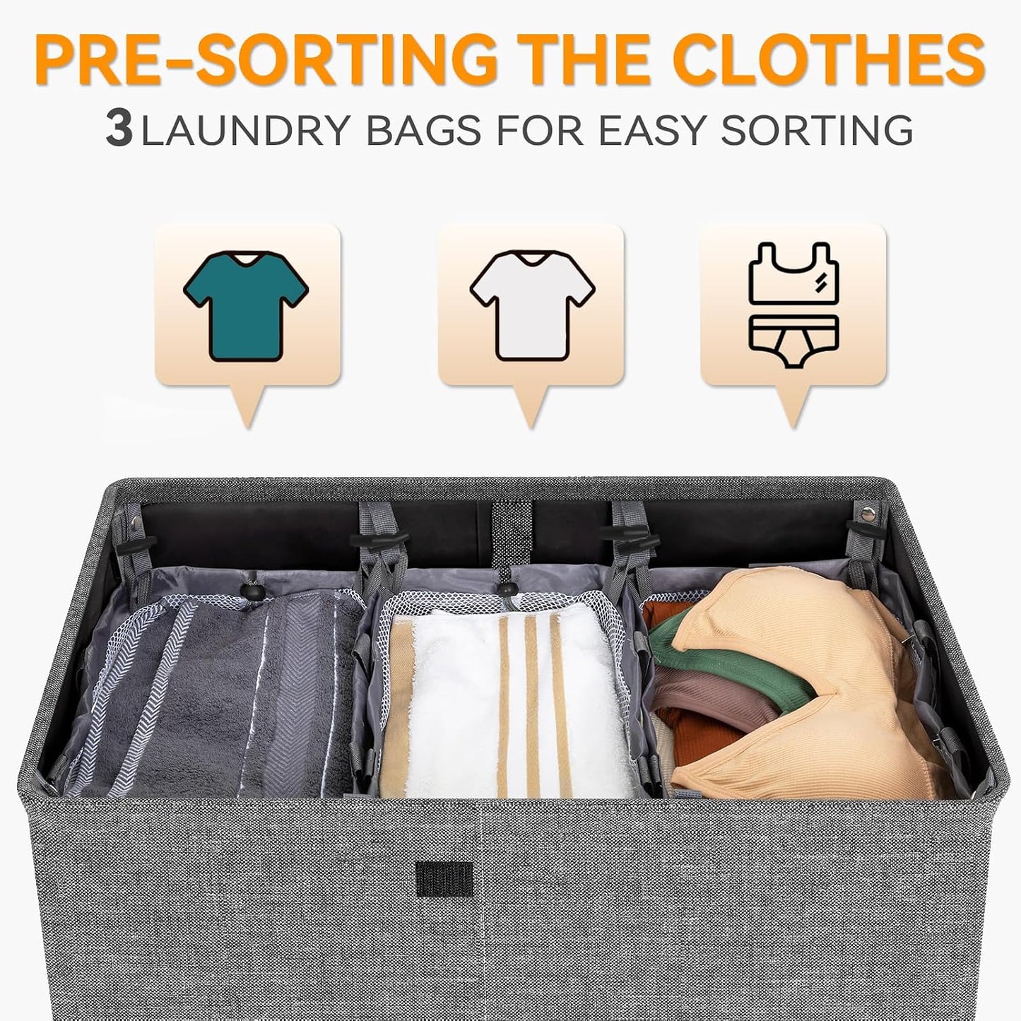 WOWLIVE Laundry Hamper with Lid,160L Large Laundry Basket 3 Section with Removable Washing Bags,Collapsible Waterproof Dirty Clothes Hamper for Laundry Room Bathroom Dorm,Beige