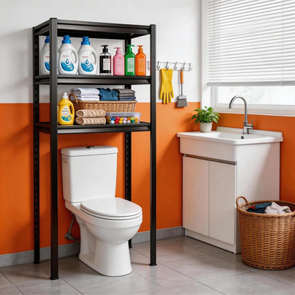 Over Washer and Dryer Shelves,5 Tier Adjustable Height Laundry Room Shelf and Storage,Metal Washing Machine Shelves Space Saver for Bathroom Over Toilet,Black (77×35×16in)
