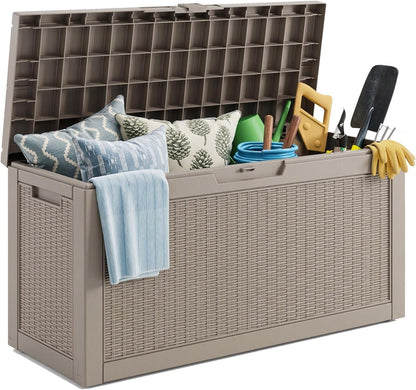 230 Gallon Large Outdoor Storage Box Waterproof, UV Resistant Resin Deck Box with Hydraulic Rod & Lockable Latch for Patio Furniture, Outside Storage Box for Garden Tools, Patio Cushions, Black