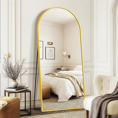 FICTOR Arched Full Length Mirror 15" x 56", Full Body Floor Mirror with Adjustable Stand, Free Standing Mirror with Aluminum Frame for Bedroom, Living Room, Cloakroom, Gold