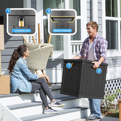 30 Gallon Outdoor Deck Box, Lockable Waterproof Outdoor Storage Boxes For Garden Tools,Indoor Cushions,Accessories Outside Storage Resin Weatherproof Container(Black)