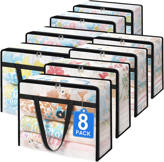 BlissTotes 4 Pack Clear Clothes Storage Bags, Moving Bags, Foldable Blanket Storage Under Bed Storage Containers with Sturdy Zipper and Handle for Clothing, Comforter, Bedding, Sheet (40L)