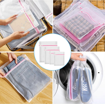 4Pcs Mesh Laundry Bags, Lingerie Bags for Washing Delicates,Mesh Wash Bags for Toy Storage & Cleaning, Travel Storage Organizer Bag, Dorm Room Essentials (1 Large, 1 Medium, 2 Small) (Fine Net)