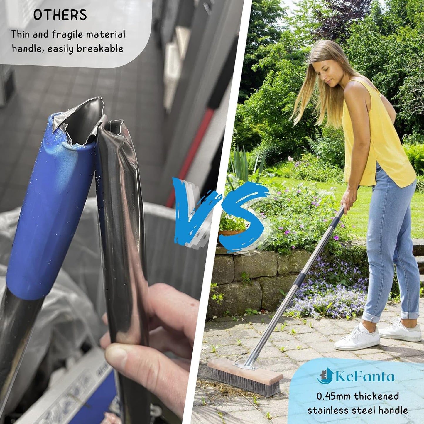 Floor Scrubber Brush with Long Handle for Deck Cleaning, 52'' Stiff Bristle Scrub Broom for Shower, Bathroom, Boat, Concrete, Carpet, Garage