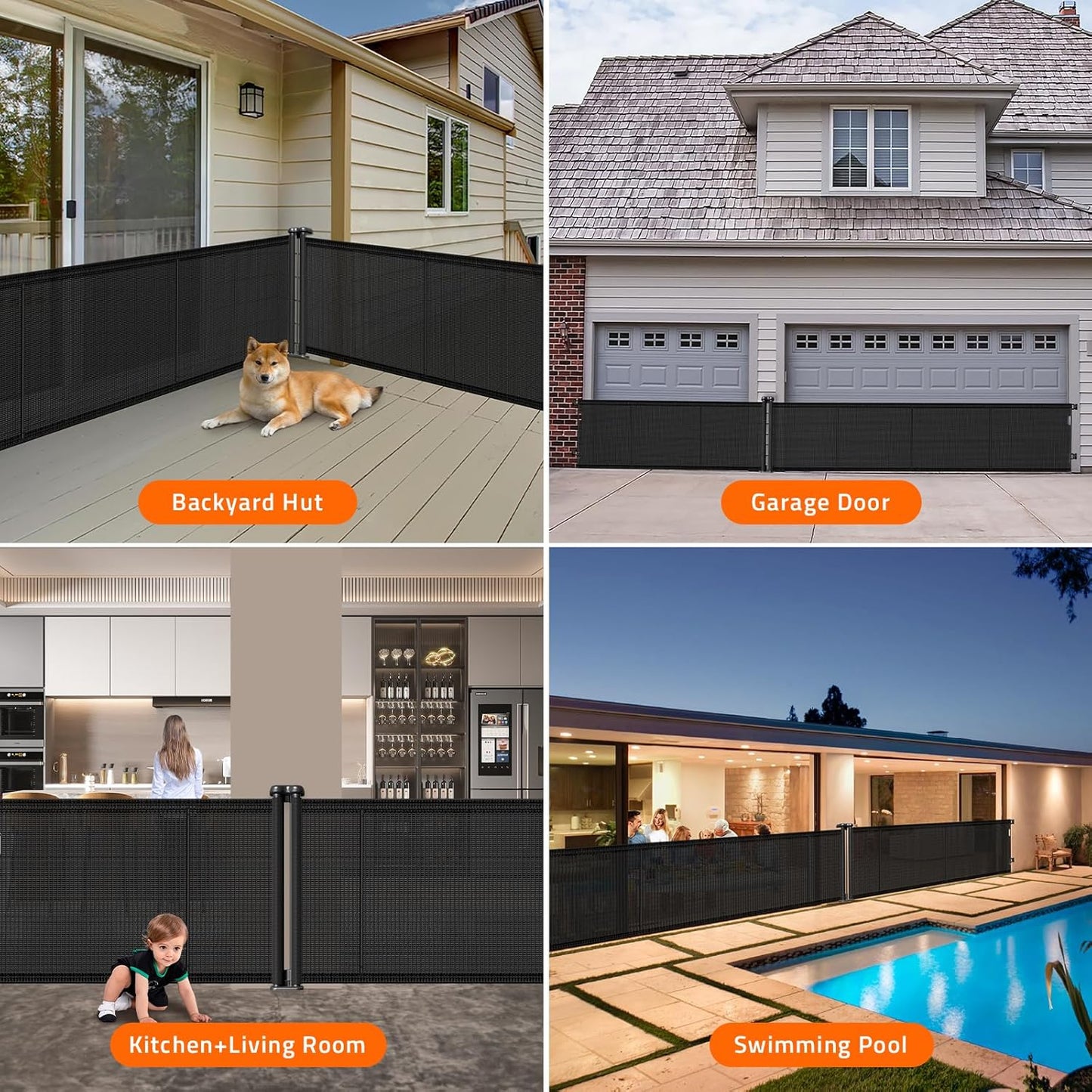 Pawtners Retractable Baby Gates Extra Wide, 41" Tall Extends up to 71" Wide, Dog Gate Indoor for Stairs, Pet Gate with Support Rods for Doorways Hallways Indoor & Outdoor-Black