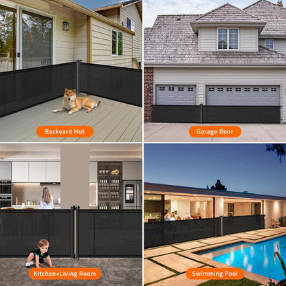 Pawtners Retractable Baby Gates Extra Wide, 41" Tall Extends up to 71" Wide, Dog Gate Indoor for Stairs, Pet Gate with Support Rods for Doorways Hallways Indoor & Outdoor-Black