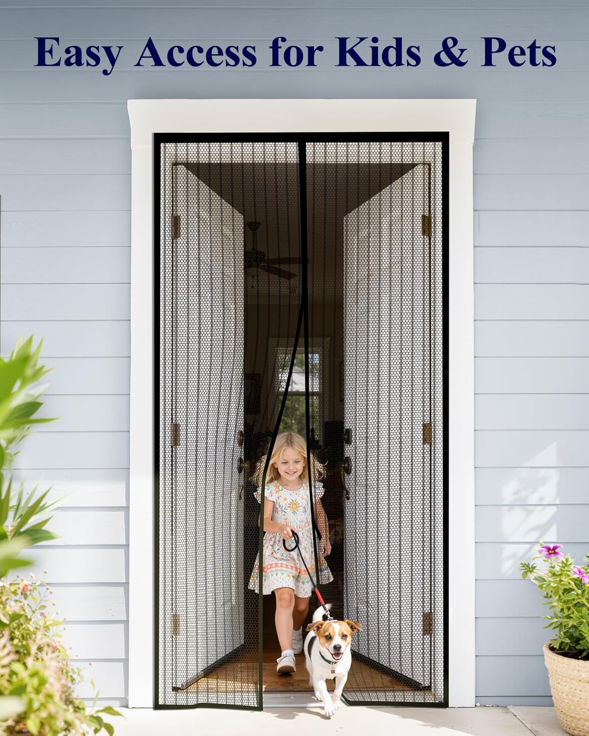 Kitsure Magnetic Screen Door - 38.0 x 82.0 in Retractable Screen Door Mesh for Front Door or Sliding Door, Pet & Kid Friendly, Hands-Free Closure Keeps Bugs Out & Lets Breeze in, Stripe Black