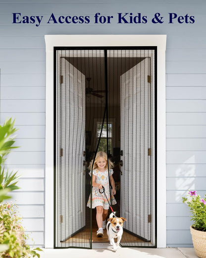 Kitsure Magnetic Screen Door - 38.0 x 82.0 in Retractable Screen Door Mesh for Front Door or Sliding Door, Pet & Kid Friendly, Hands-Free Closure Keeps Bugs Out & Lets Breeze in, Stripe Black