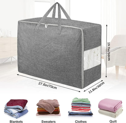 105L Extra Large Storage Bags, Folding Moving Comforter Blanket Storage Bags Closet Organizers and Storage Containers for Clothes with Strong Handles&Zippers Clear Window for Bedding Pillow Grey 2Pack
