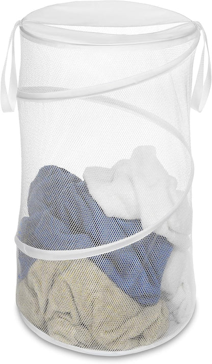 Whitmor Mesh Popup Laundry Hamper 3 Compartment Sortable Horizontal Collapsible Laundry Basket for Clothes Laundry Room Bedroom