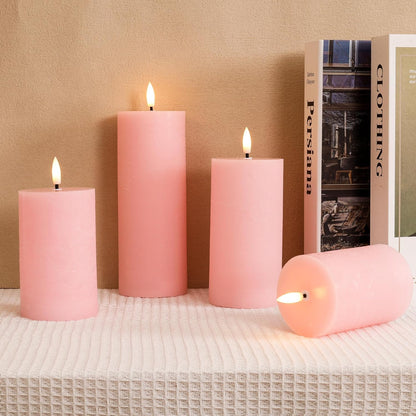 Flickering Flameless Candles, Real Wax Battery Operated Candles with Remote, Flat Top Led Flameless Pillar Candles for Home, Wedding, Party Decor, Set of 4, Φ 3" H 4" 5" 6" 8", Ivory