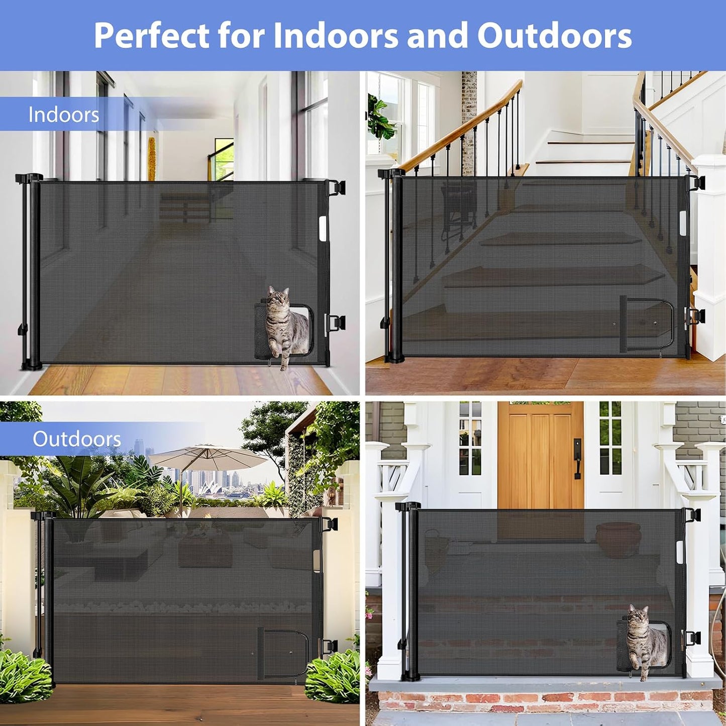 Retractable Baby Gate with Cat Door 55" Wide Retractable Baby Gate for Stairs Mesh Baby Gate with Pet Door Retractable Dog Gate for The House Retractable Pet Gate with Door Safety Gates for Toddlers