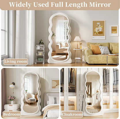 71"x32" Flannel Full Length Mirror, Arched Mirrors Full Length with Stand, Flannel Floor Mirror for Bedroom and Living Room, Full Body Mirror Hanging or Leaning, White