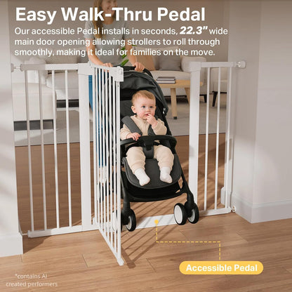 Cumbor 29.7-48" Baby Gate for Stairs, Mom's Choice Awards Winner-Dog Gate for Doorways, Auto Close Safety Pet Gate for Dogs Indoor, Easy Install Pressure Mounted Child Gate with Walk Thru Door, Brown