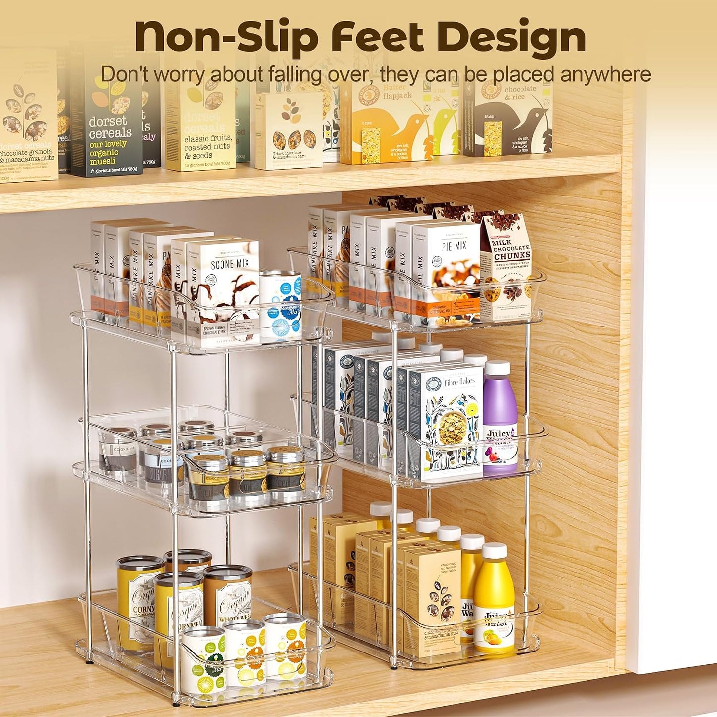incostar 2 Tier Pull-Out Organizer for Bathroom Kitchen, Under Sink Storage with Dividers, Ideal for Cabinet, Cupboard Organization, Slide-Out Clear Storage, 1 Pack