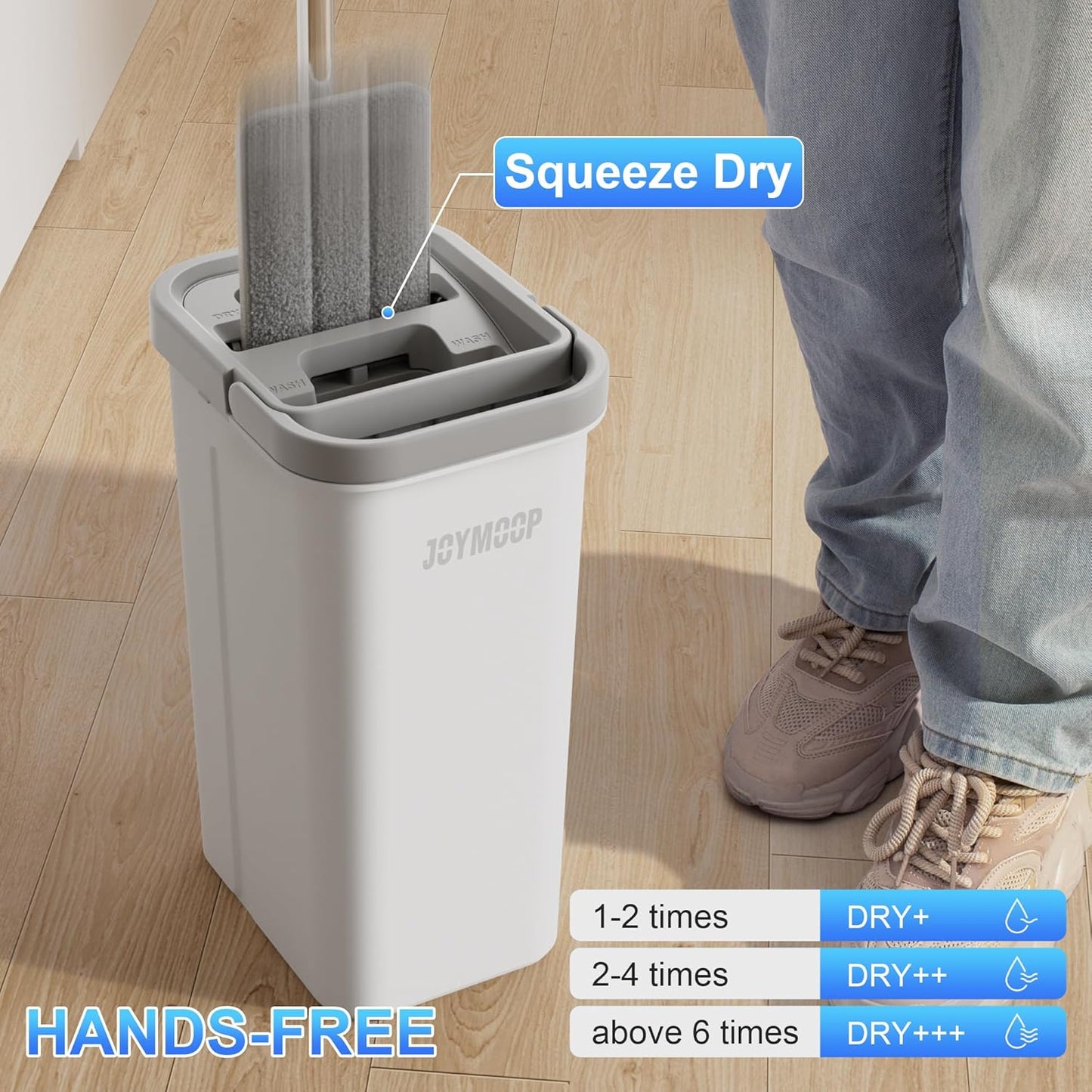 JOYMOOP Mop and Bucket Set, Flat Mops for Floor & Wall Cleaning, Commercial & Household Use, Hardwood Floor Mop with Long Handle & 4 Microfiber Pads