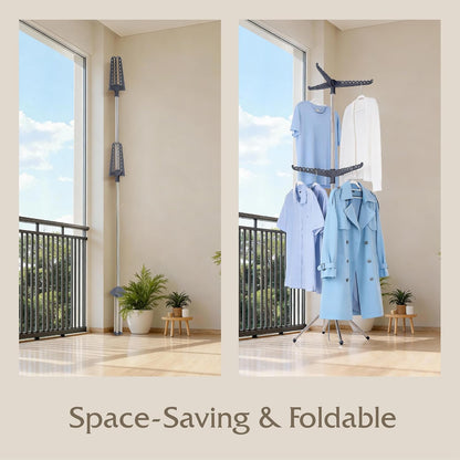 Beaudaily Clothes Drying Rack, Foldable 79.5-Inch Laundry Drying Rack,3 Tie, with Rotatable Arms, Stainless Steel, Holds 27 Clothes,8 Towels and 24 Clips for Hanging Socks, White and Silver