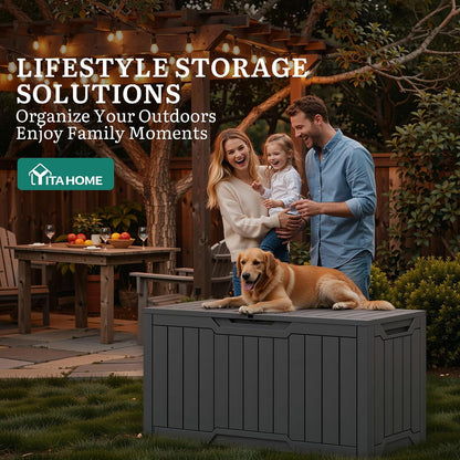 YITAHOME 95 Gallon Outdoor Storage Deck Box | Waterproof Resin Deck Box w/Handles, Lockable Outdside Deck Box for Patio Furniture, Garden Tools, Lockable & UV