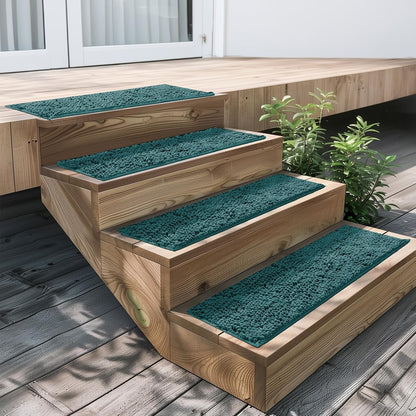 Muddy Mat® Pack of 4 - Soft Chenille Stair Treads Non-Slip Reusable, Super Absorbent Stair Treads for Wooden Steps, Tile & Marble Floor, Easy to Install & Machine Washable - Brown 30'' x 7''