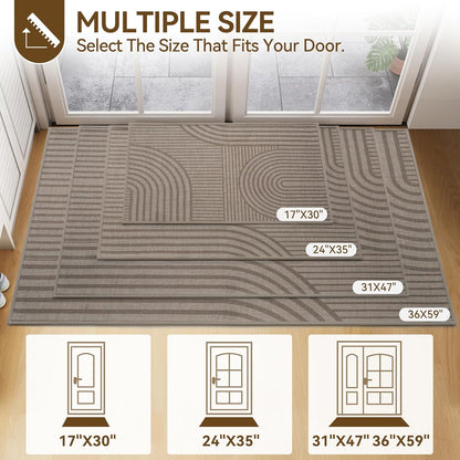 Front Door Mat 17''x30'', Absorbent Dirt Resist Washable Non Slip Low-Profile Indoor Doormat, Easy Clean Welcome Entryway Door Mats, Brown