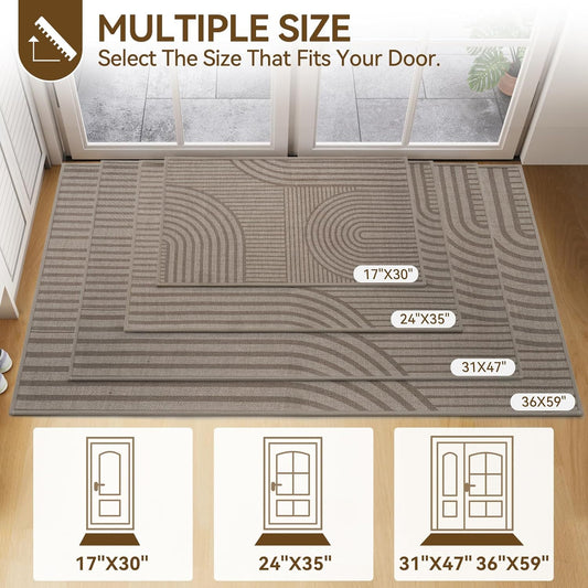 Front Door Mat 17''x30'', Absorbent Dirt Resist Washable Non Slip Low-Profile Indoor Doormat, Easy Clean Welcome Entryway Door Mats, Brown
