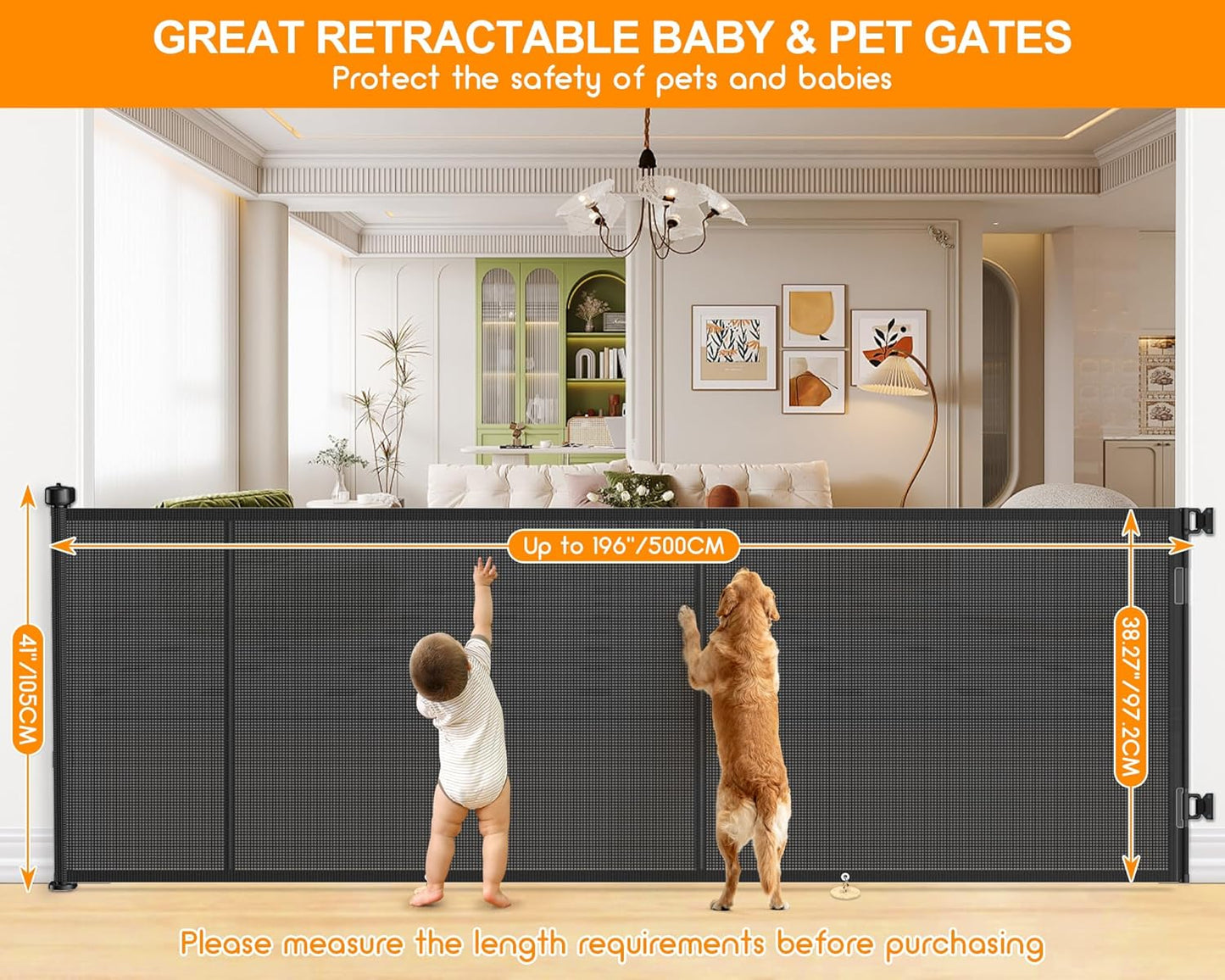 71 inch Retractable Baby Gates, EZIGO Extra Wide Baby Gate for Large Opening Extra Long Mesh Gate for Kids or Pet Dog Gate Child Safety Gate for Stairs Hallways Doorway Indoor Outdoor, Gray