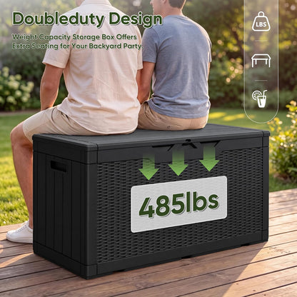 Flamaker Outdoor Storage Box 80 Gallon Resin Waterproof Deck Box Delivery Box with Wood Texture Large Storage Bin for Patio Cushions, (Grey)