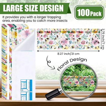 200 Pack Window Fly Traps Floral Sticky Fly Paper Indoor Clear Flies Strips Bulk Bug Catcher Waterproof Fruit Housefly Gnat Trap for Home, Kitchen, Garage