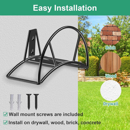 TomCare Garden Hose Holder Wall Mount Metal Water Hose Holder Holds 150Ft Hoses Heavy Duty Hose Hanger Sturdy Hoses Storage Organizer for Outside Yard Garden, Black