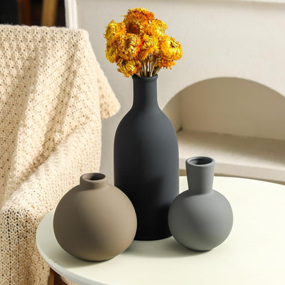 Ceramic Vase Set of 3, Decorative Vases Home Decor Modern Neutral Flower Pampass Boho Vase for Living Room, Table, Mantel, Entryway, Bookshelf, Kitchen, Bedroom, Bathroom - White