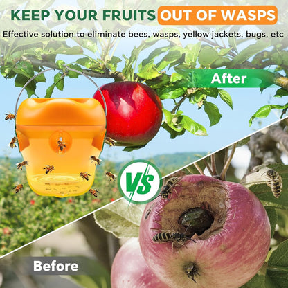 Wasp Trap, Solar Wasp Traps Hanging, Reusable Yellow Jacket Trap with LED Light, Wasps Killer, Bee Hornet Traps for Outside Orchard, Farm, Garden, Patio, Courtyard