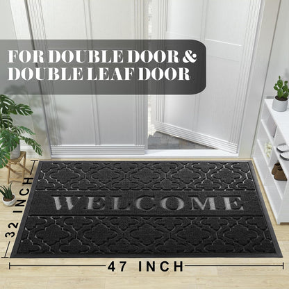 Yimobra Welcome Mat Outdoor Indoor, All-Weather Waterproof Front Door Mat Outside Entrance, Non-Slip Low Profile Porch Patio Doormat, 29.5x17, Black