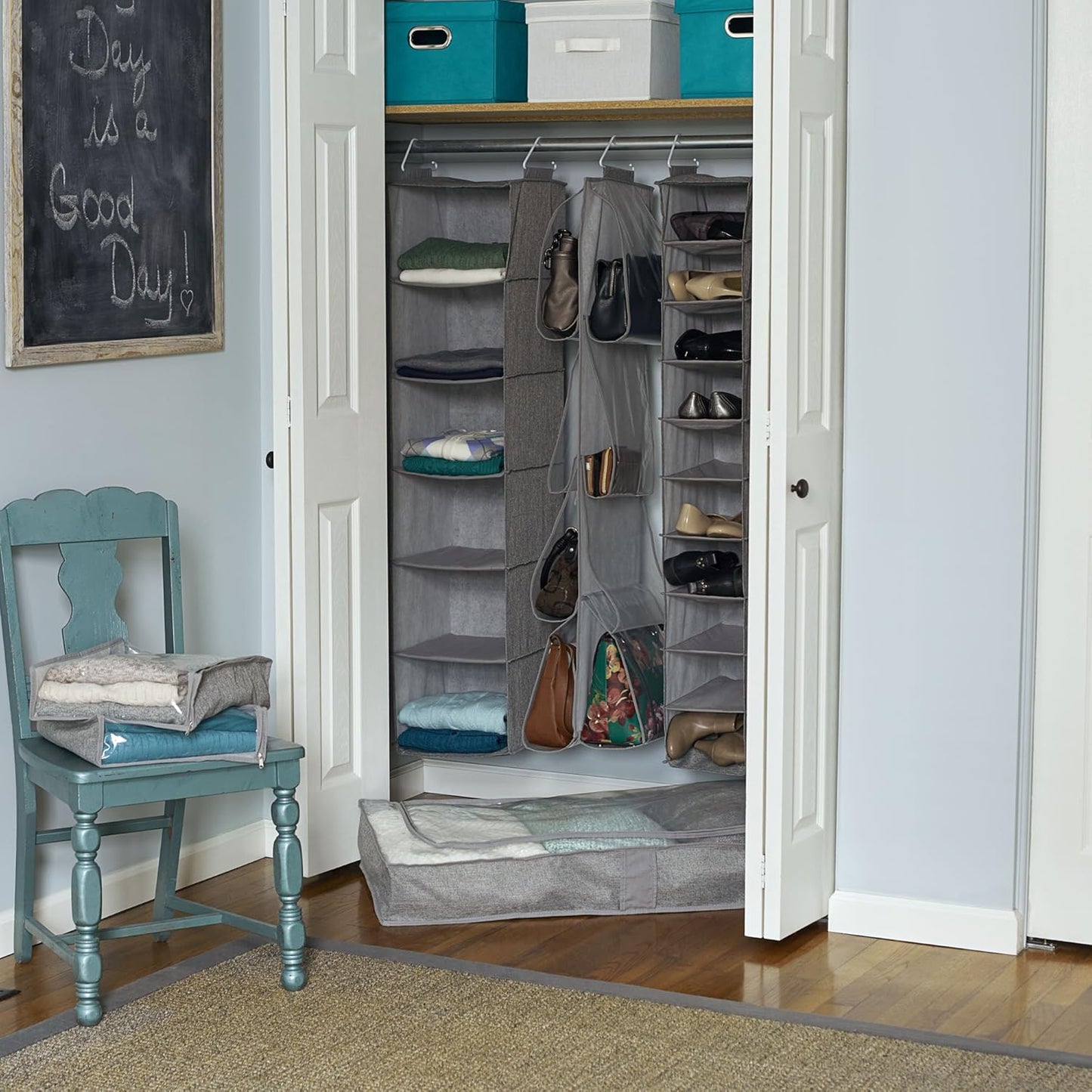 Household Essentials 311322 Hanging Shoe Storage Organizer for Closets |10 Pocket Shelves | Natural Canvas