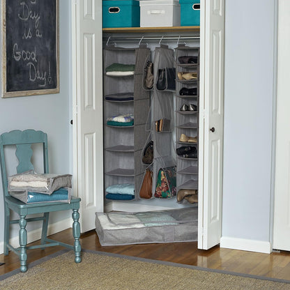 Household Essentials 311322 Hanging Shoe Storage Organizer for Closets |10 Pocket Shelves | Natural Canvas