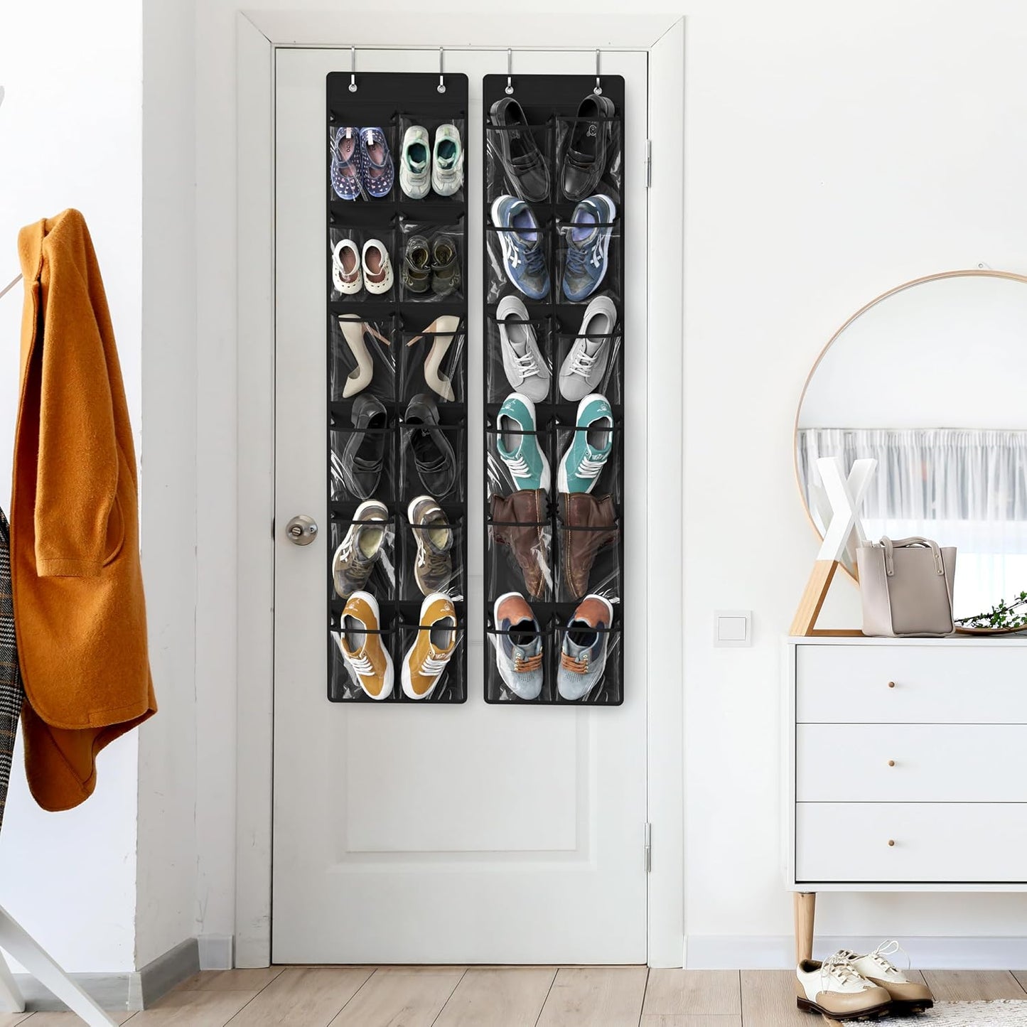 Simple Houseware 24 Pockets - 2PK 12 Large Pockets Over Door Hanging Shoe Organizer, Grey