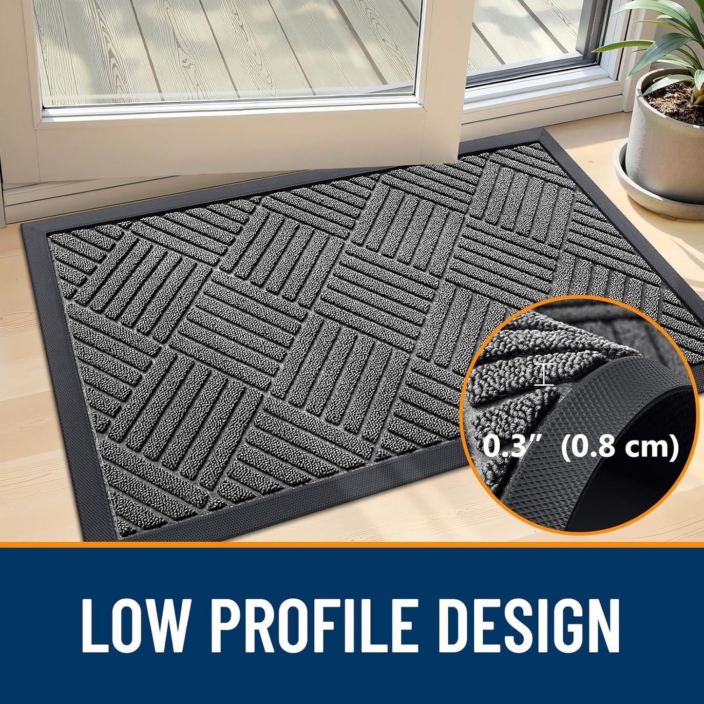 OLANLY Front Door Mat Outside Entrance 29.5x17, Absorbent, Heavy Duty Sturdy Natural Rubber Doormat Indoor Outdoor, Stain and Fade Resistant, Non-Slip Low Profile Floor Mat for Entryway, Grey Diamond