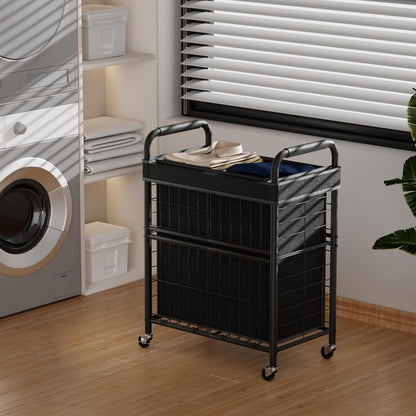 Laundry Hamper 3 Section, 145L Rolling Laundry Sorter Basket with Wheels, 3 Compartment Clothes Organizer Cart, Pull-Out Removable Bags for Laundry Room, Bathroom, Bedroom, White